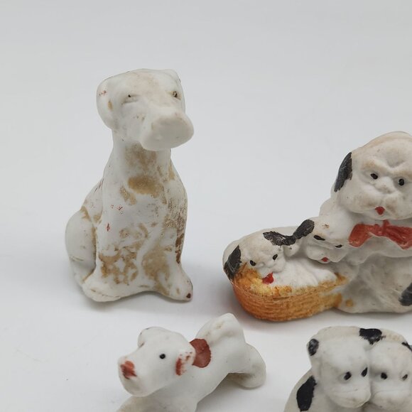 Vintage Antique Bisque Dog Figurines Set Of 10 - Miniature Collectibles Terrier - Picture 2 of 9